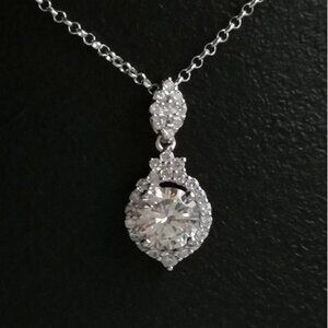 CZ halo pendant necklace Sterling Silver 🆕